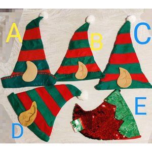 Santa's Helper Striped Elf Hat With Cloth Ears Christmas Costume Novelty Hat Cap